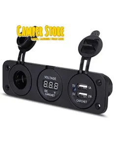 Toma 12V + Toma USB doble + Voltimetro