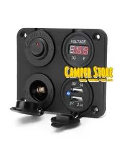 Toma 12V + Toma USB doble + Interruptor + Voltimetro