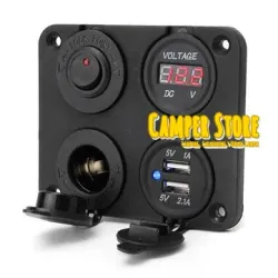 Toma 12V + Toma USB doble + Interruptor + Voltimetro