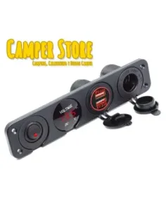 Panel Toma 12V + 2 USB + Interruptor + Voltimetro