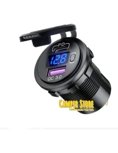 Toma doble de USB con voltímetro digital