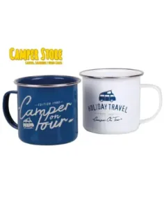 Juego de 2 Tazas inox Camper On Tour. Azul y blanca
