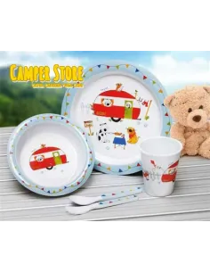 Vajilla infantil de melamina Caravana. 5 piezas