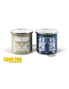 Juego de 2 Tazas inox VW Camper. Crema y azul