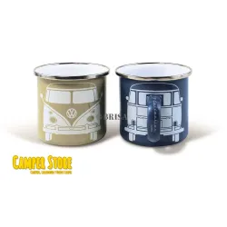 Juego de 2 Tazas inox VW Camper. Crema y azul
