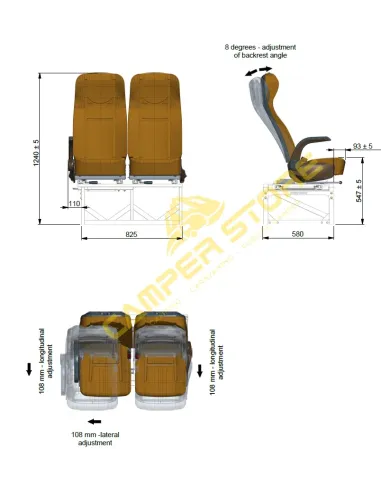 Asiento camper completo reclinable RAM03. Alt 547