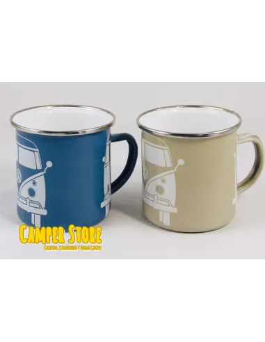 Juego de 2 Tazas inox VW Camper. Crema y azul