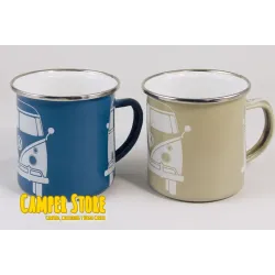 Juego de 2 Tazas inox VW Camper. Crema y azul
