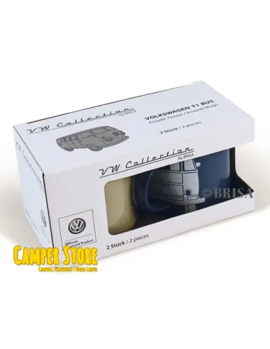 Juego de 2 Tazas inox VW Camper. Crema y azul
