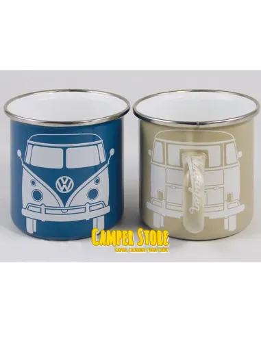Juego de 2 Tazas inox VW Camper. Crema y azul