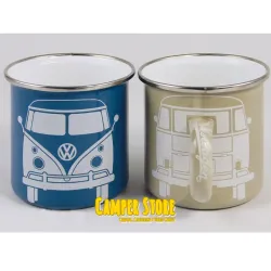 Juego de 2 Tazas inox VW Camper. Crema y azul