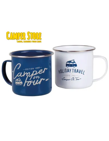 Juego de 2 Tazas inox Camper On Tour. Azul y blanca