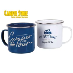 Juego de 2 Tazas inox Camper On Tour. Azul y blanca