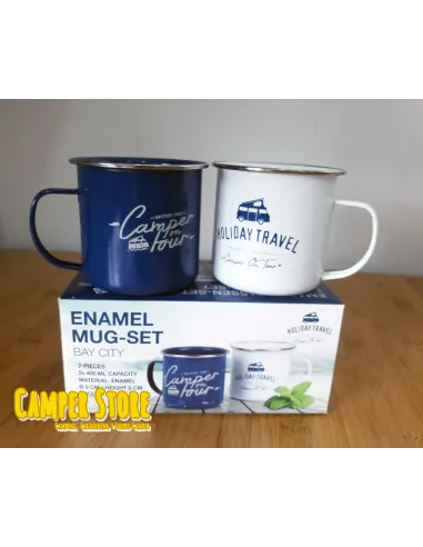 Juego de 2 Tazas inox Camper On Tour. Azul y blanca
