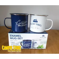 Juego de 2 Tazas inox Camper On Tour. Azul y blanca