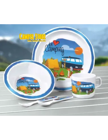 Vajilla infantil de melamina We love Camping. 5 piezas