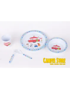 Vajilla infantil de melamina Caravana. 5 piezas 2
