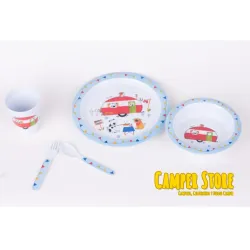 Vajilla infantil de melamina Caravana. 5 piezas