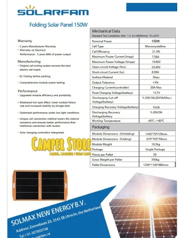 Panel solar rígido plegable portátil SolarFam 150W