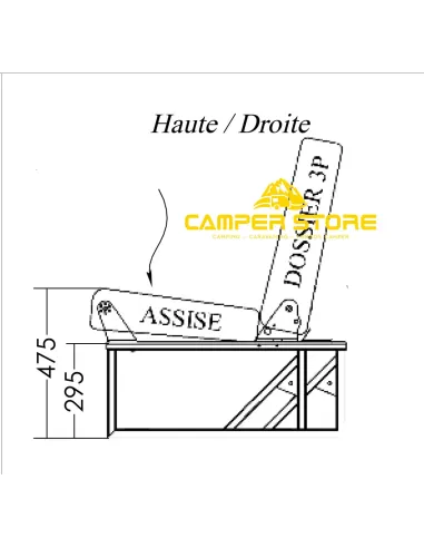 Asiento cama fijo Scopema Neptune 86. 2 plazas. Alt 507mm