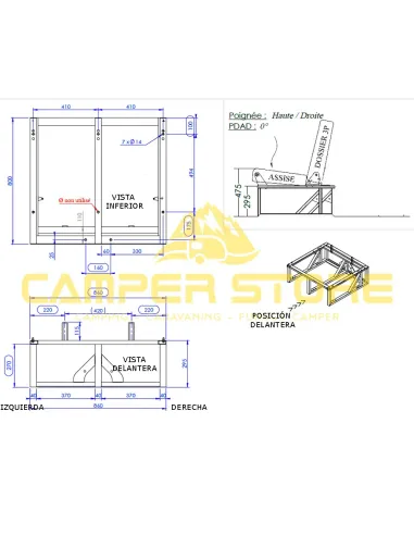 Asiento cama fijo Scopema Neptune 86. 2 plazas. Alt 507mm