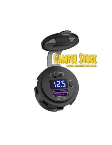 Toma doble de USB con voltímetro digital