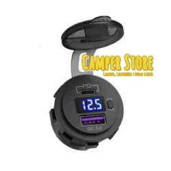 Toma doble de USB con voltímetro digital