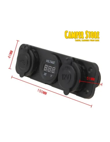 Toma 12V + Toma USB doble + Voltimetro