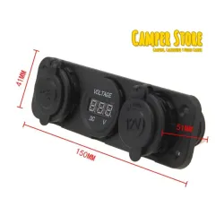 Toma 12V + Toma USB doble + Voltimetro