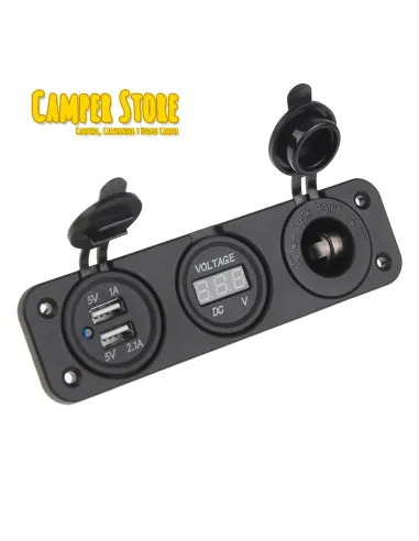 Toma 12V + Toma USB doble + Voltimetro
