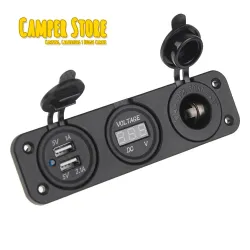Toma 12V + Toma USB doble + Voltimetro