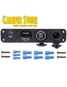 Panel Toma 12V + 2 USB + Interruptor + Voltimetro 2