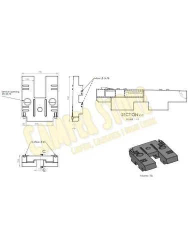 Depósito agua sucia 75 L. para bajos de Ducato +2006