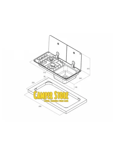 Fregadero CAN con dos fuegos FL1401. Con tapas independientes