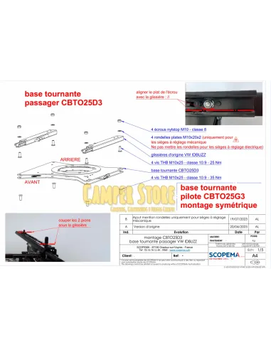 Base Giratoria Scopema Transit Custom V710 y VW T7 - Copiloto