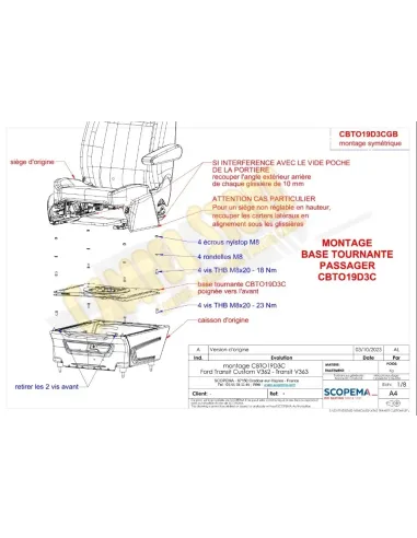 Base Giratoria Scopema Ford Transit, Custom y Tourneo desde 2013 - Copiloto