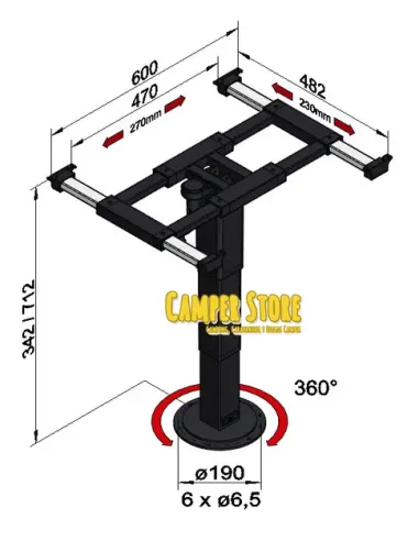 Pie fijo para mesa, con giro y desplazamiento. Antracita