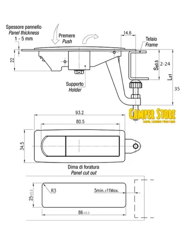 Cierre con pulsador y tirador. Acero negro