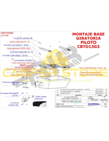 Base Giratoria Scopema V3 para T5 / T6 - Piloto + Kit descenso