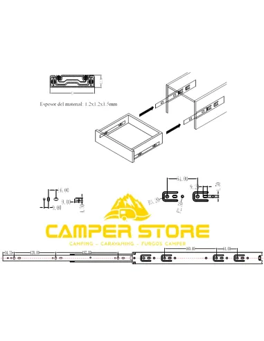 Guía para cajones de extracción total. 40 cm. Pack de 2
