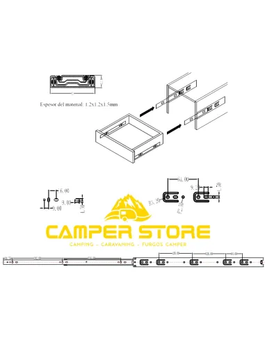Guía para cajones de extracción total. 50 cm. Pack de 2