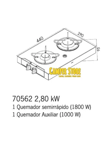 Cocina a gas, con 2 fuegos. Carbest (70562)