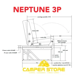 Asiento cama fijo Scopema Neptune 86. 2 plazas. Alt 507mm