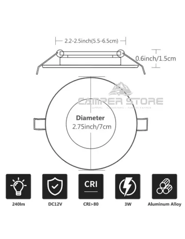 Foco Led 3W. Marco Negro