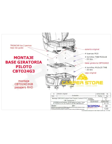 Base Giratoria Scopema Transit Custom V710 y VW T7 - Conductor