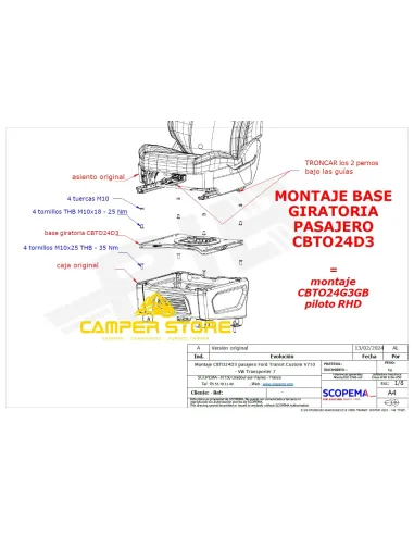 Base Giratoria Scopema Transit Custom V710 y VW T7 - Copiloto