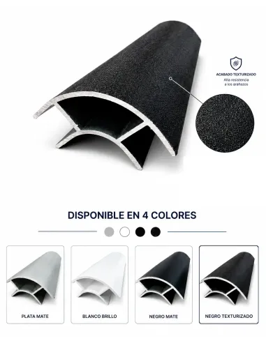 Perfil de aluminio. NEGRO TEXTURIZADO. Abierto ambos lados