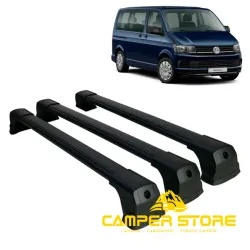 Baca de techo de aluminio negra para VW T5 / T6 - 3 Piezas