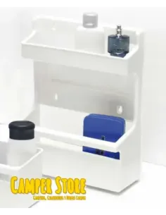 Estante de plástico con doble repisa, ideal para baños o cocinas
