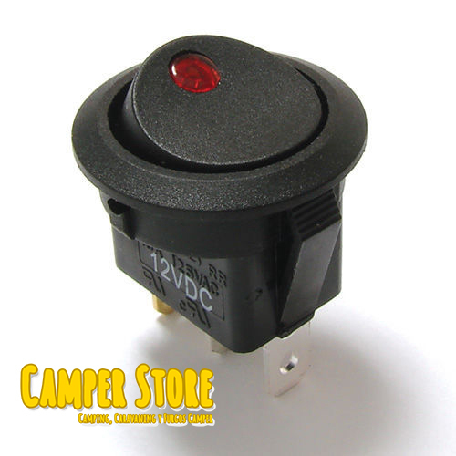 Interruptor unipolar 12V, negro con led rojo - CamperStore